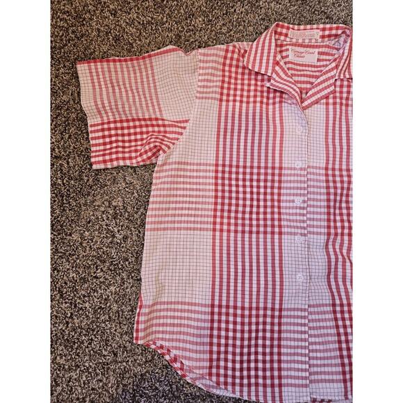 womens Vtg blouse collar red white plaid short sleeve button up western country - Picture 10 of 11